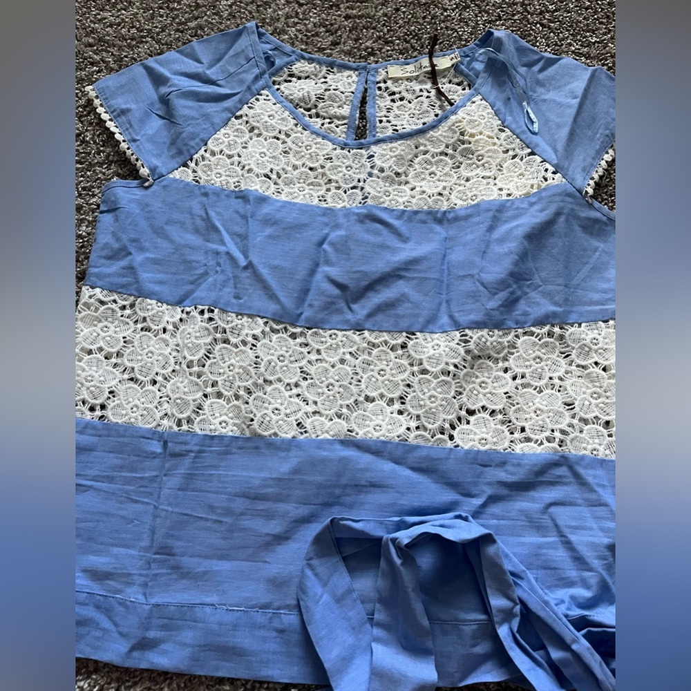Lace and denim tie front shirt